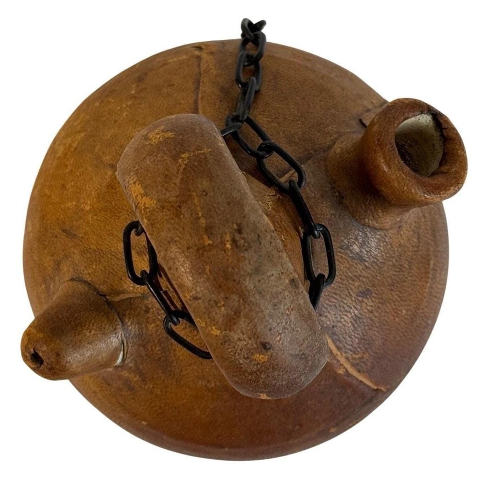 Vintage Raymon Spain Leather Wrapped Ceramic Costrel Pilgrim Flask Jug 8.5" - Picture 4 of 8